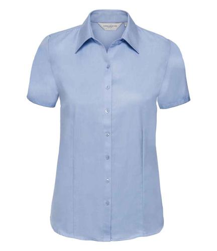 R Coll Ladies S/S Herringbone Shirt - Light blue - 3XL